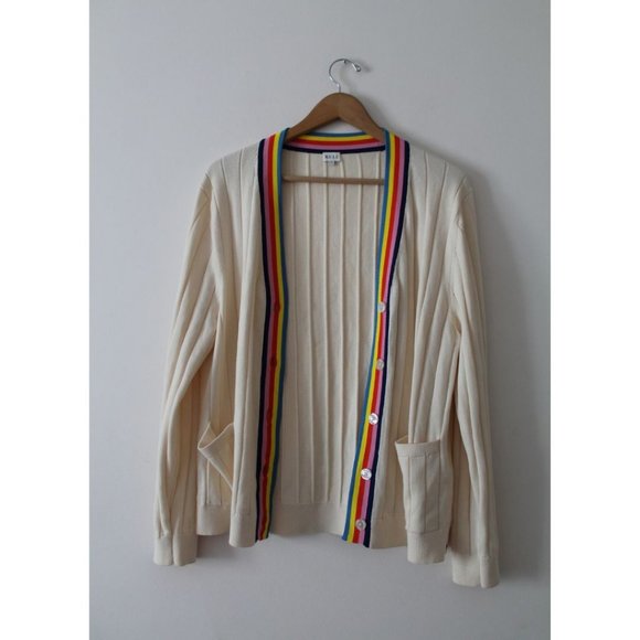 Kule Anthropologie Rainbow Contrast Cardigan Cream Multi Size Medium - Picture 4 of 10